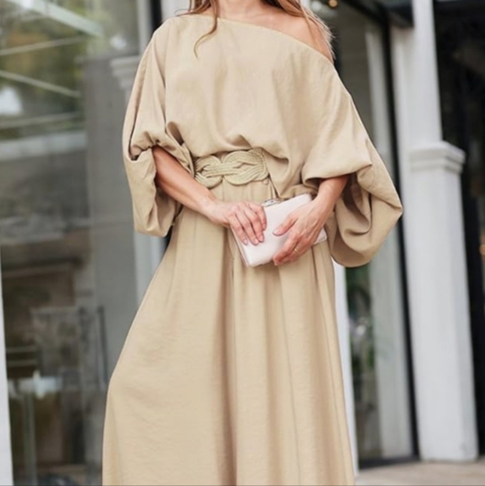 Plus Sze XXL Biege 2pc Off The Shoulder Wide Leg